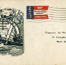 U.S.S. Finback [stamp cover] Remember Pearl Harbor, Mar. 20, ????, New Bedford, Mass.
Addressed to: Clarence De Montigny of New Bedford, Mass.